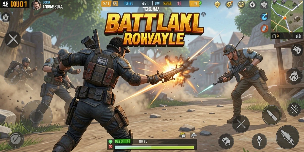 Tampilan gameplay seru dalam BARU01 dengan pertarungan intens di arena Battle Royale.