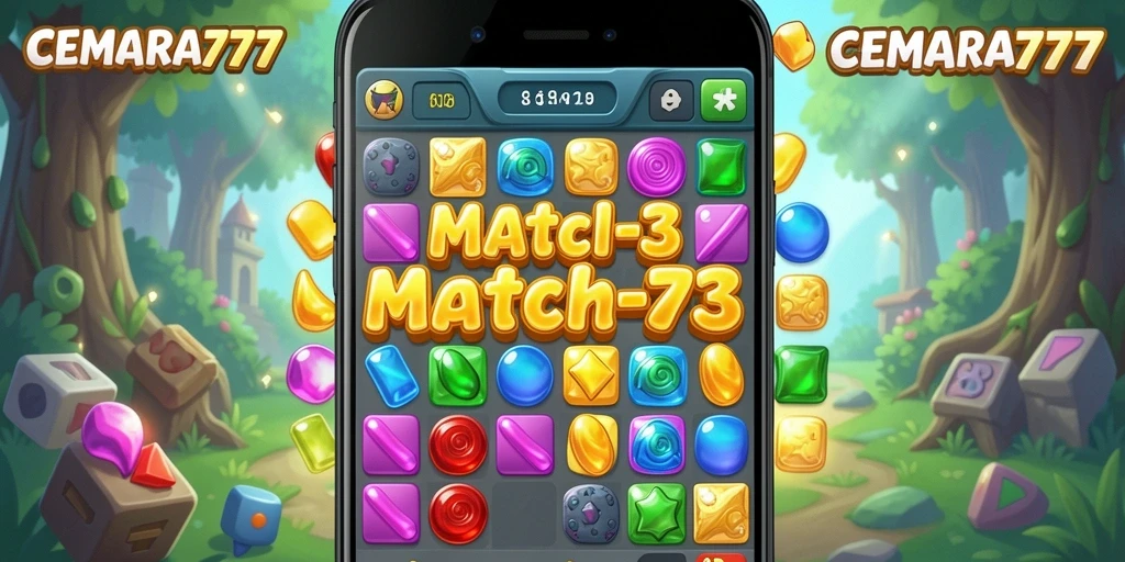 Screenshot gameplay CEMARA777 menampilkan aksi seru permainan Match-3.