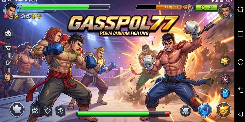 Screenshot GASPOL77 menampilkan momen aksi intens dalam pertarungan Fighting.