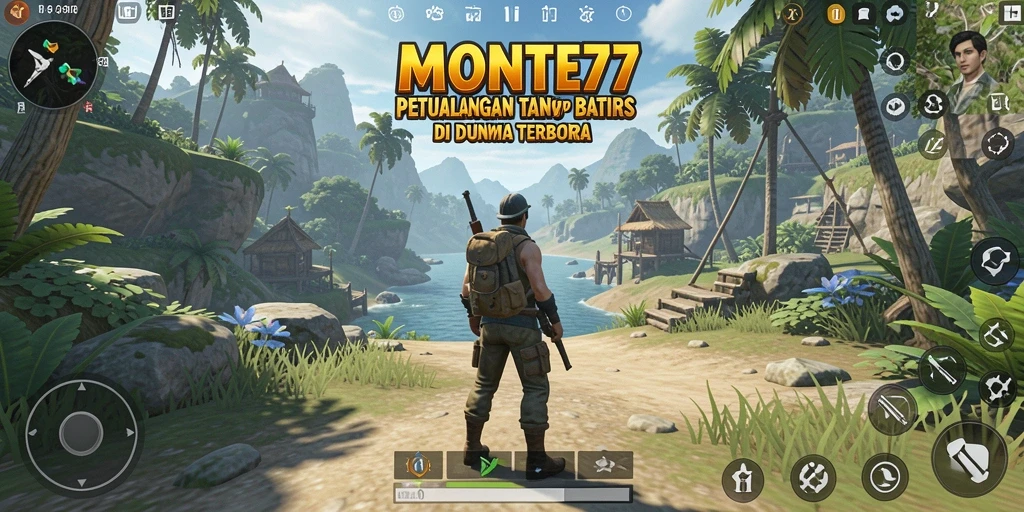 Tampilan gameplay mendalam dari MONTE77 di dunia terbuka.