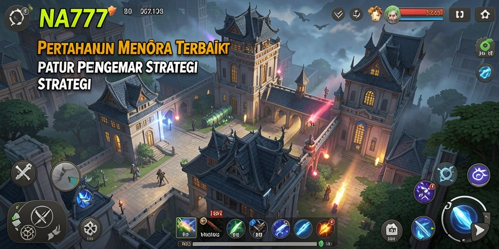 Tampilan menakjubkan gameplay Tower Defense NA777 dengan beragam menara.