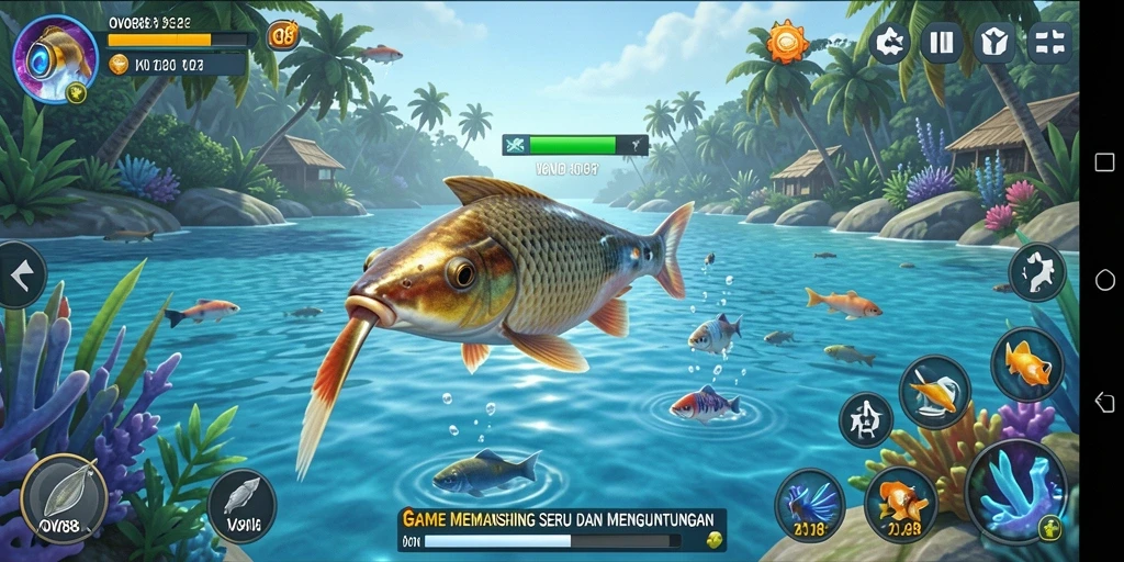 Screenshot utama menampilkan gameplay seru di OVO88 saat memancing.