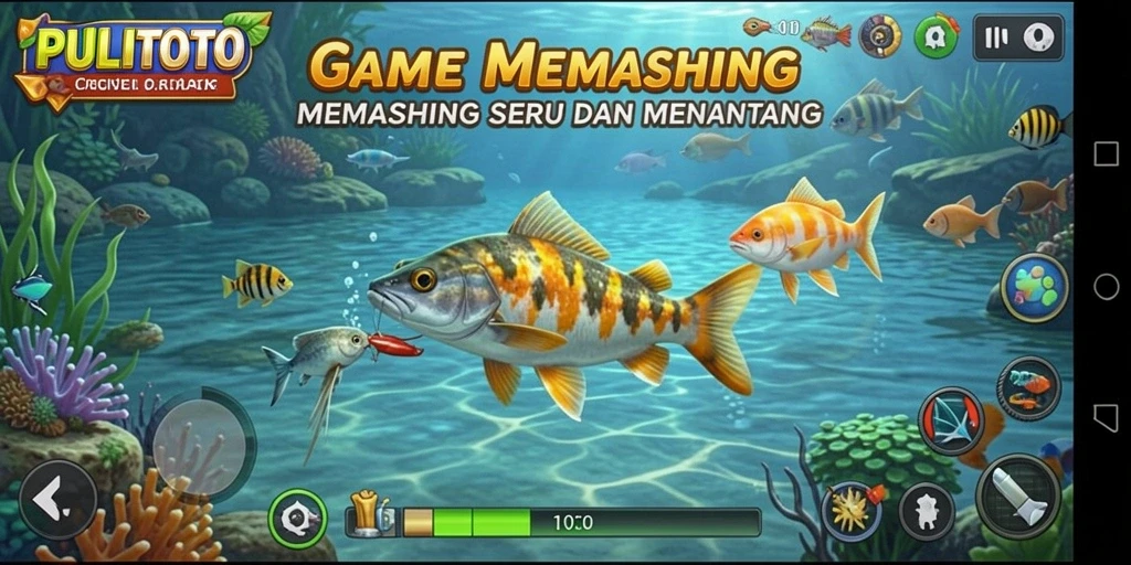 Screenshot PULITOTO menunjukkan pengalaman menangkap ikan yang seru.