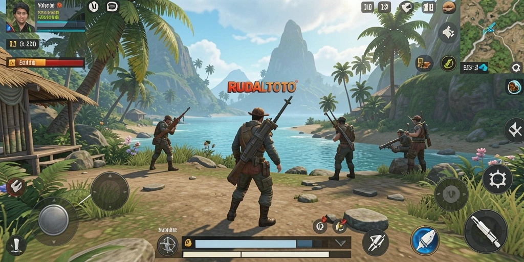 Tampilan gameplay dari dunia terbuka RUDALTOTO yang menakjubkan.